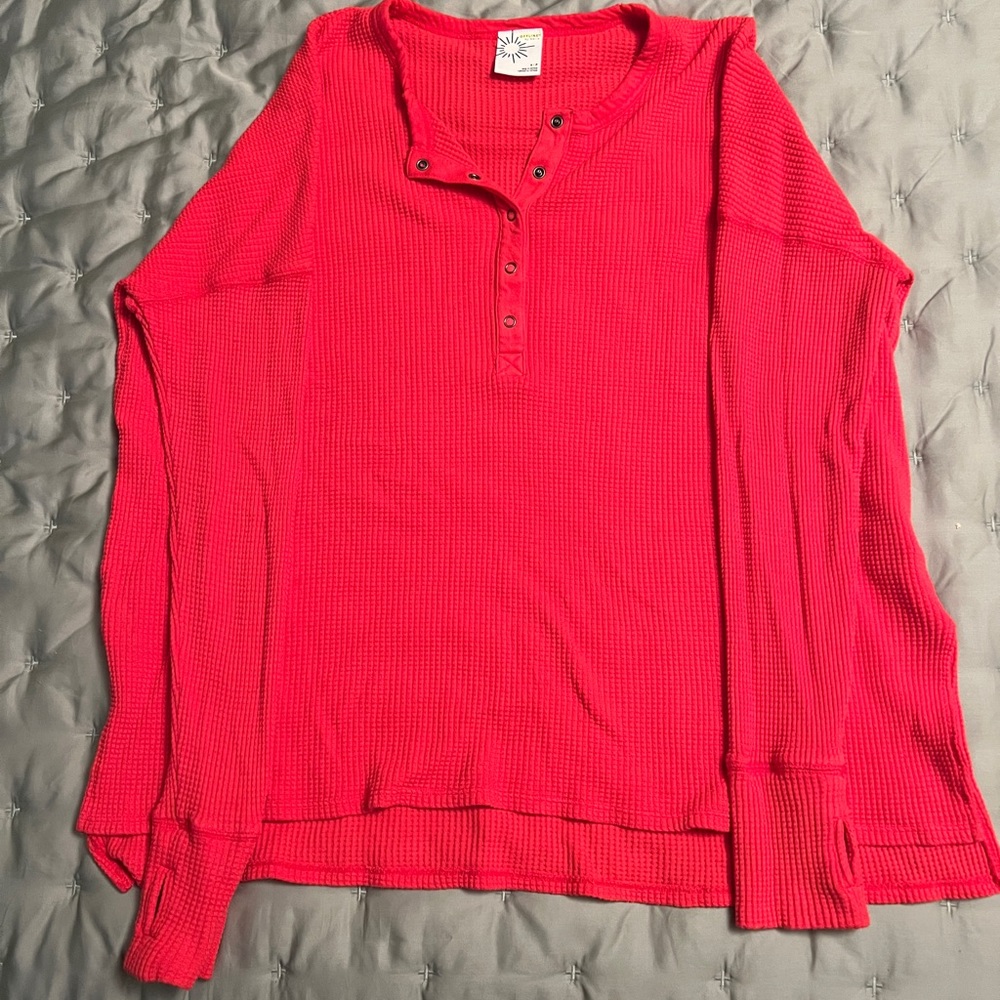 Aerie oversized thermal long sleeve top red size small